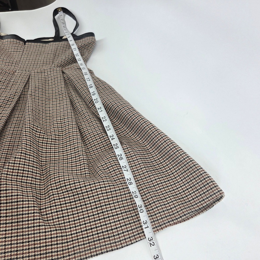 Venus Houndstooth Mini Dress S Brown Faux Leather Trim Dark Academia Preppy Edgy - Picture 8 of 8